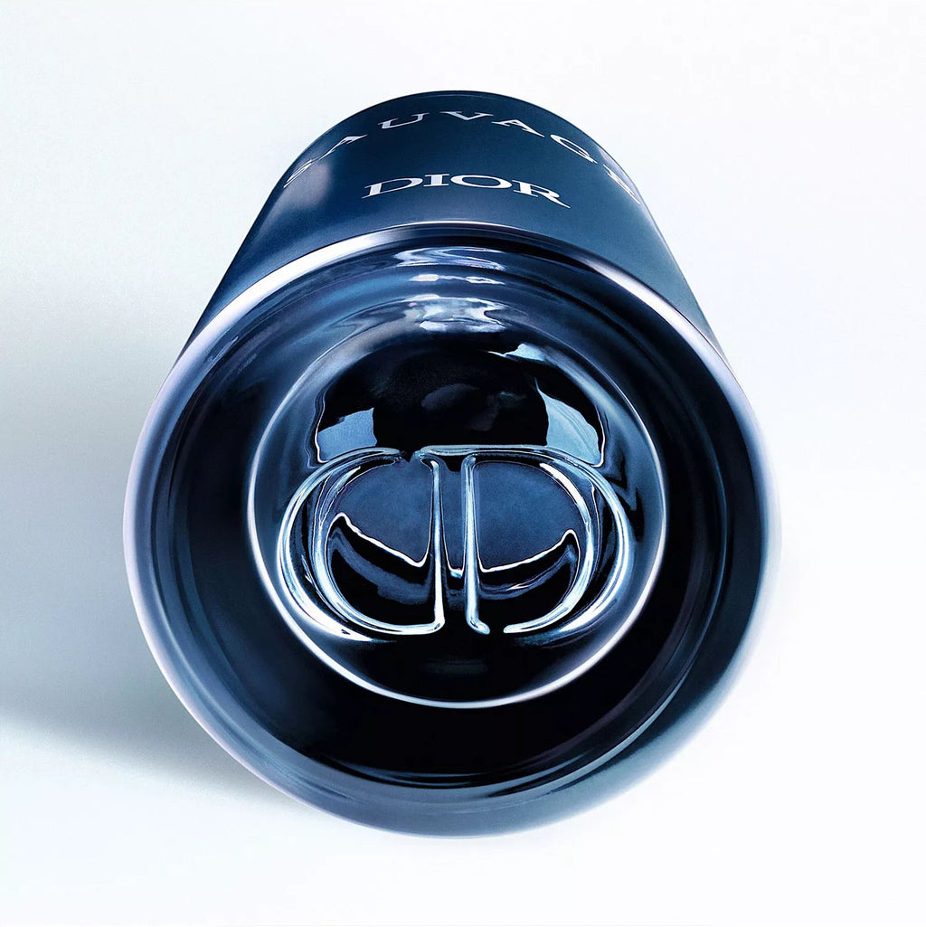 Blue Dior lip balm on a light gray background