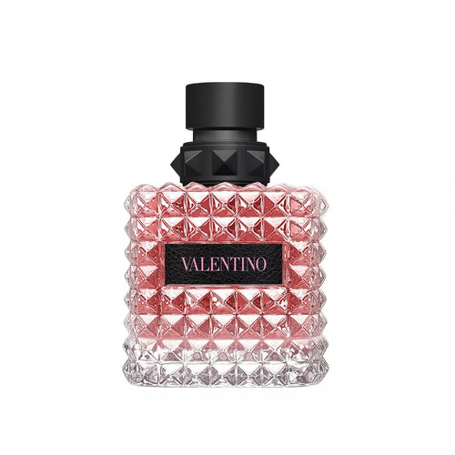 Valentino perfume bottle with geometric design on a white background