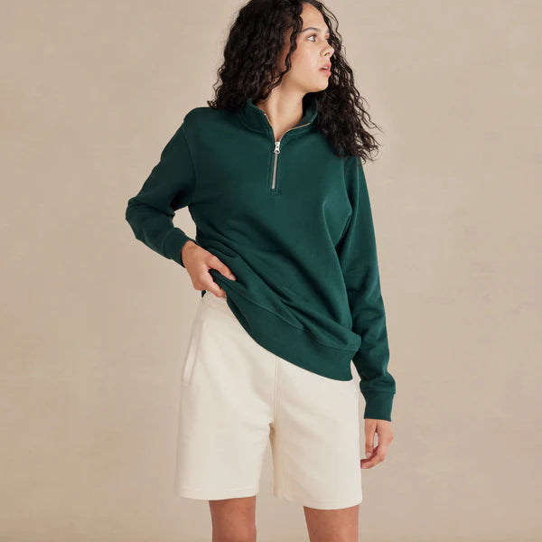 Pine Ultra Heavyweight Organic French Terry Quarter Zip, Unisex