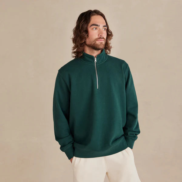 Pine Ultra Heavyweight Organic French Terry Quarter Zip, Unisex