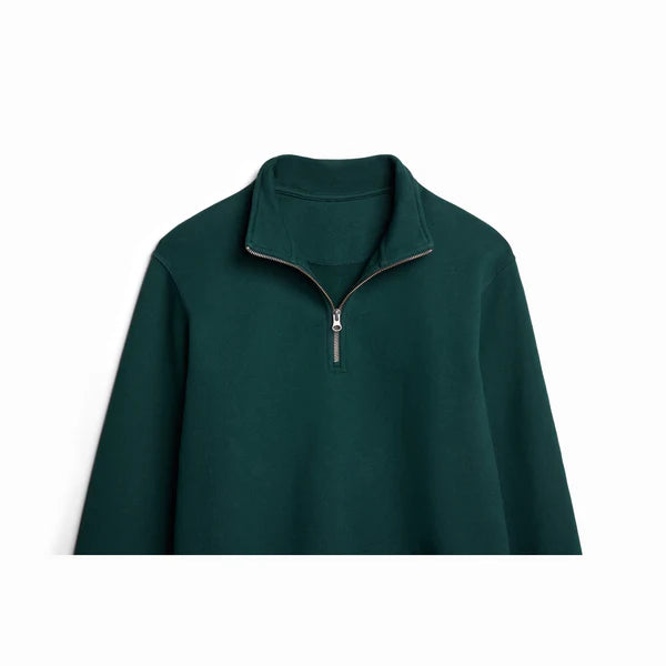 Pine Ultra Heavyweight Organic French Terry Quarter Zip, Unisex