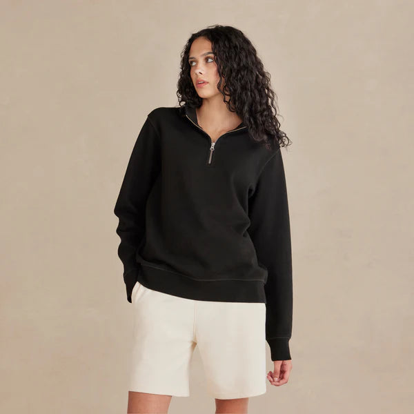 Black Ultra Heavyweight Organic French Terry Quarter Zip, Unisex