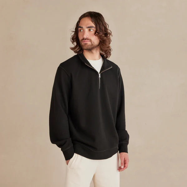 Black Ultra Heavyweight Organic French Terry Quarter Zip, Unisex