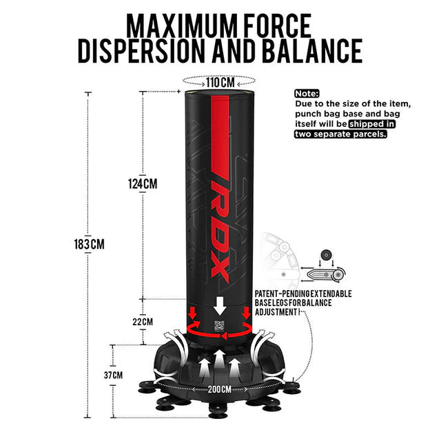 RDX F6 6ft Kara Red & Black Free-Standing Punch Bag With Mitts Set