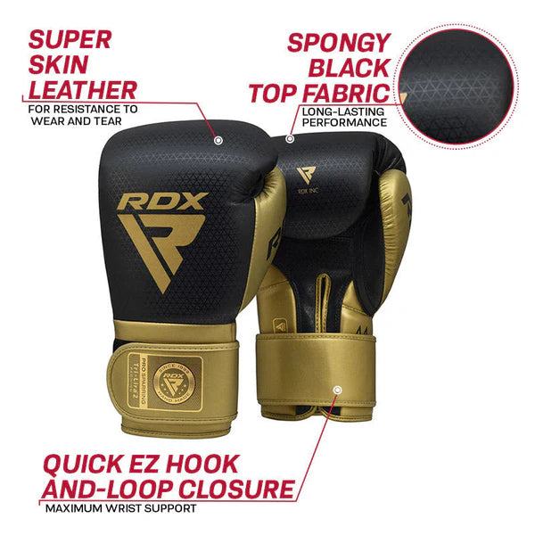RDX L2 Mark Pro Sparring Boxing Gloves Hook and loop Black / Golden